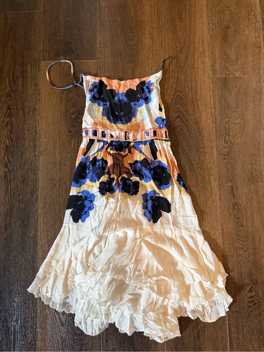 Free People Intimately White Floral Summer Dress with Blue Accent